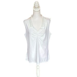 Athleta Sleeveless Collared Top White Tiered Back Hem V Neck Womens Size 1X